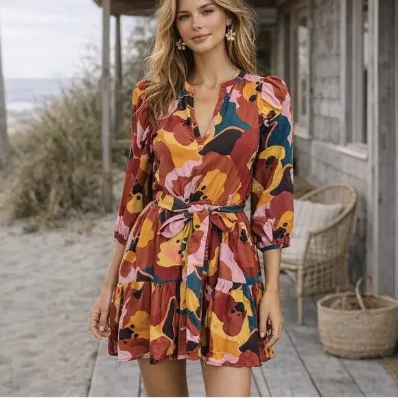 Marine Layer Elise Mini Dress Abstract Floral Size Large - Picture 1 of 8